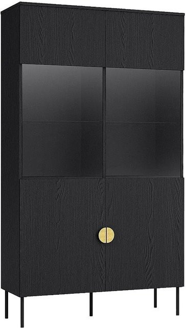 Vitrinenschrank Nataniel von Vente-unique in Schwarz mit Glastüren, LED-Beleuchtung und Regalböden, Breite: 106,6 cm - Bild 1