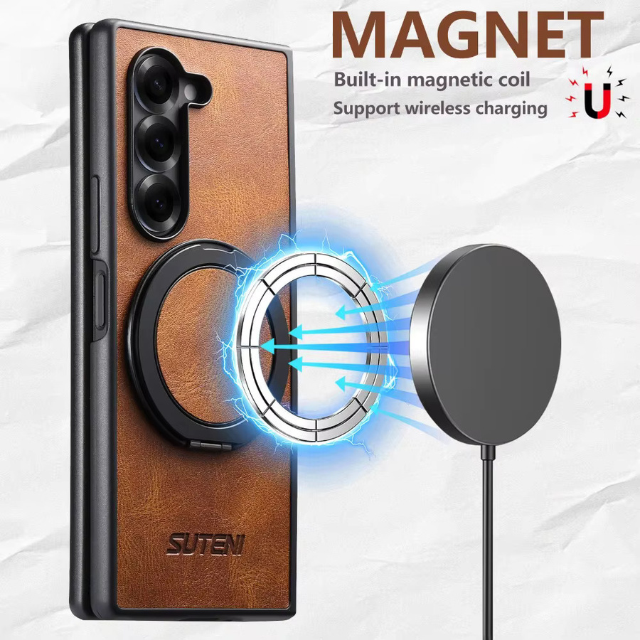 Business 360 Schutzhülle mit drehbarem Ständer und Schnalle für Samsung Galaxy Z Fold 7, 6, 5 aus Kunstleder in Schwarz mit Magnet und kabelloser Ladefunktion - Bild 4