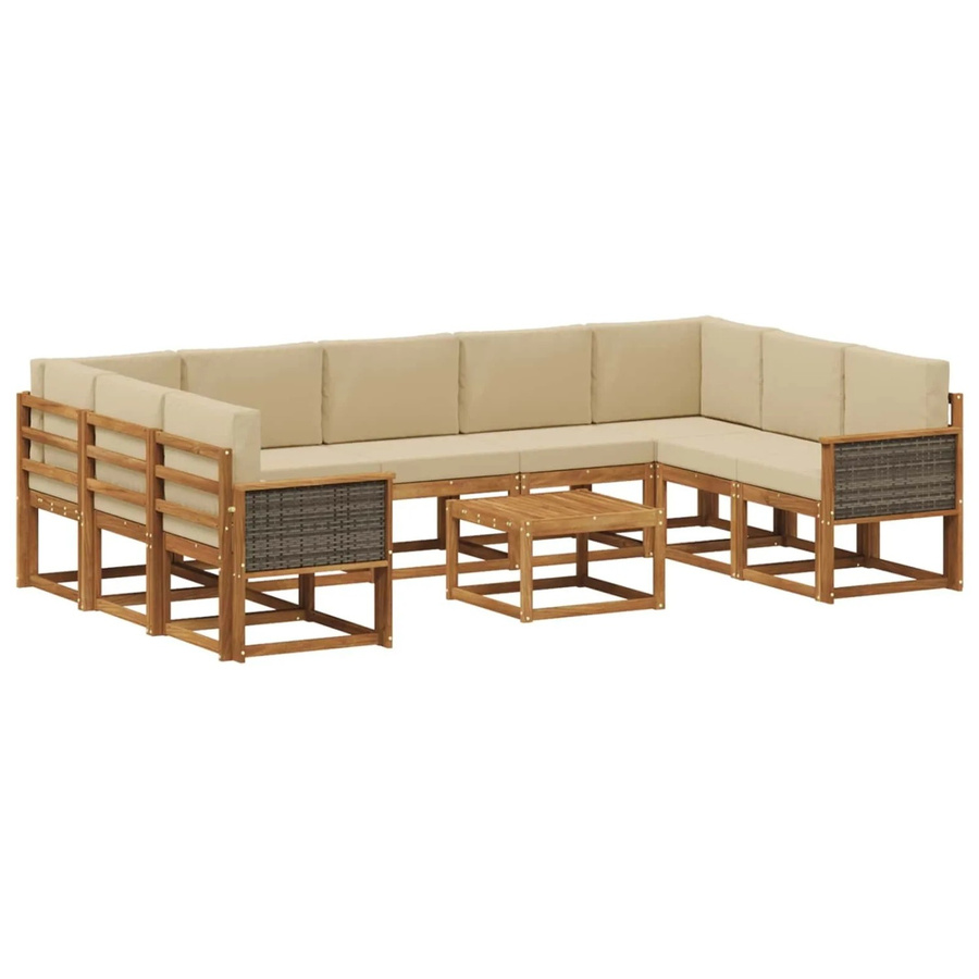 vidaXL Outdoor-Sofagarnitur aus Massivholz Akazie in Natur und Beige mit 10-teiligem Set und L-Form - Bild 2