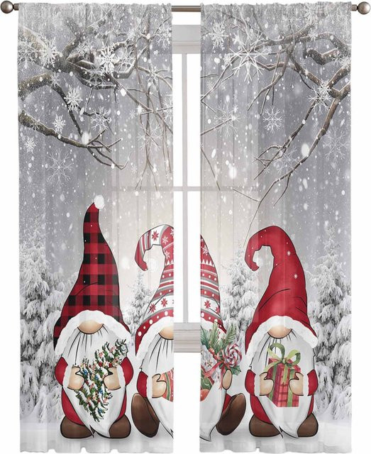 Your Warm Home Weihnachts-Tüllvorhang mit Winter-Schneeszene und Zwerg, transparent, B: 135 cm, H: 114 cm - Bild 1