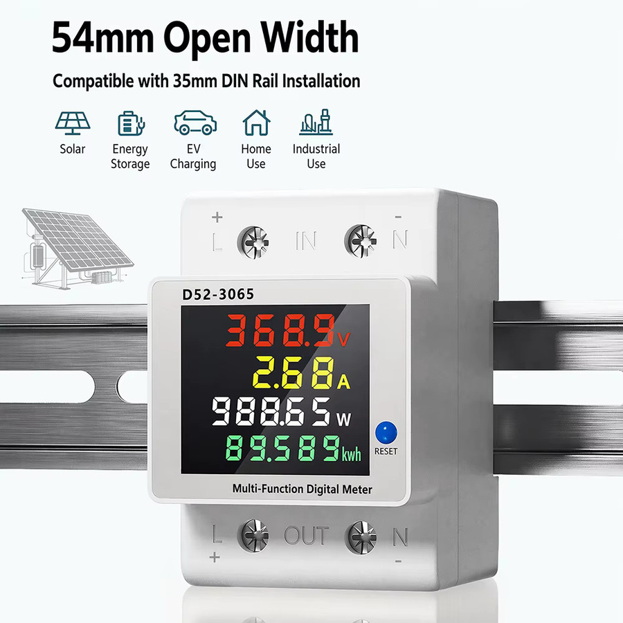 Aideepen 4-in-1 Digitaler Energiezähler für DIN-Schiene, Stromverbrauchsmonitor DC 14-600V 63A, Messgerät für Spannung, Strom, Watt, kWh und Frequenz in Weiß - Bild 3