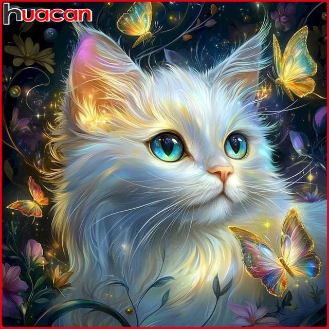 Huacan Diamantmosaik-Set Katze und Schmetterling mit Blumen in Mehrfarbig, 20 x 20 cm - Bild 1