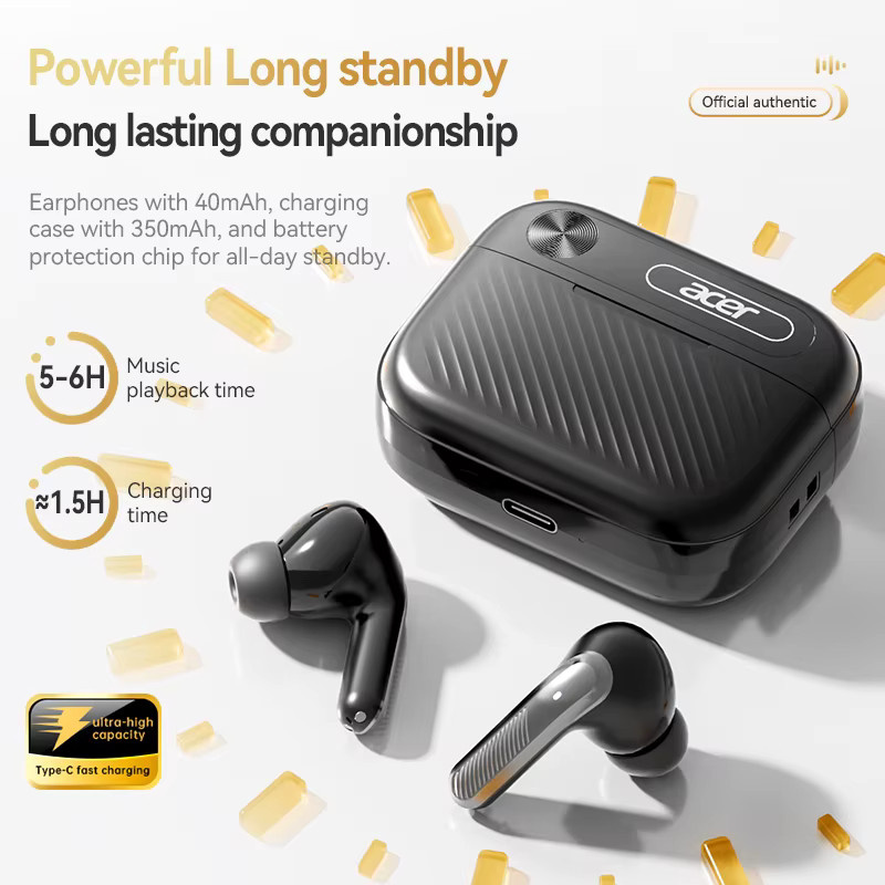Acer Ohr644 In-Ear-Bluetooth-Kopfhörer mit aktiver Geräuschunterdrückung und Panorama-Sound in Schwarz - Bild 3