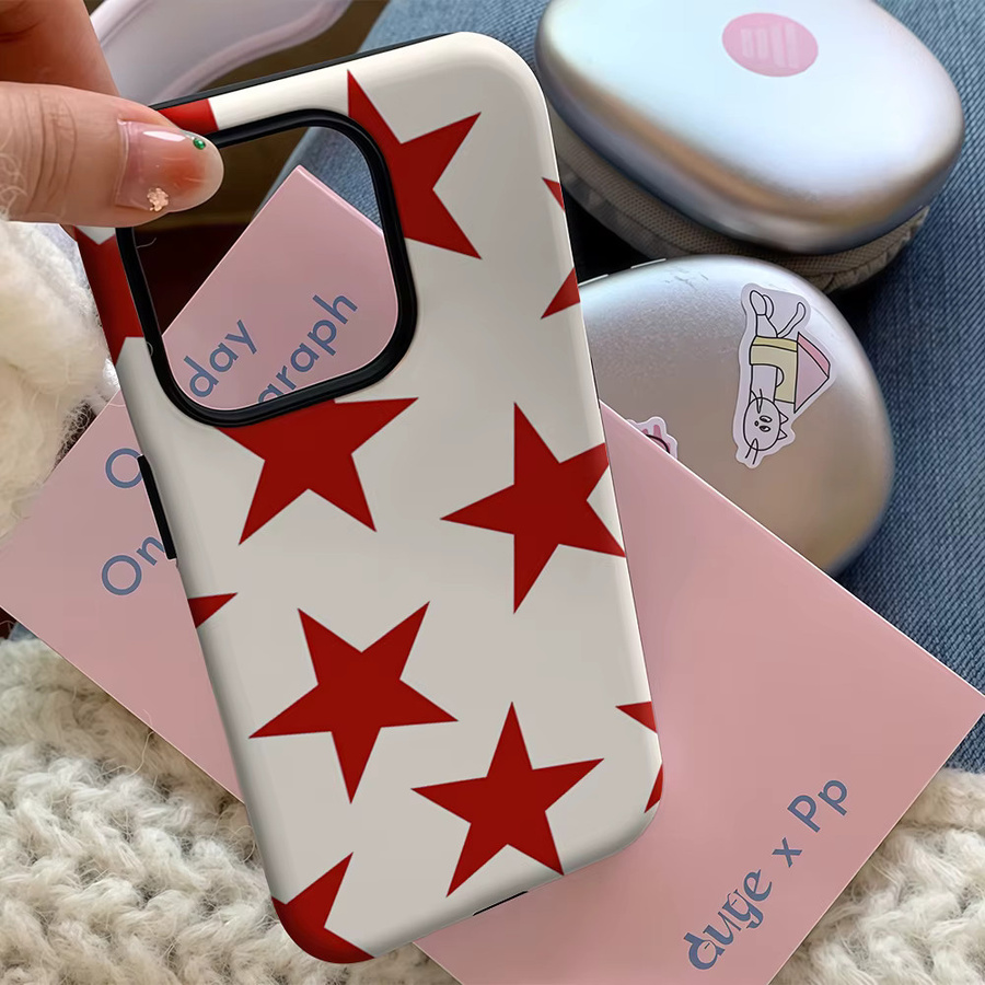Bold Red Stars Handyhülle für Apple iPhone 17 16 15 14 13 12 11 Pro Max Plus mit doppelschichtiger Rückseite in Rot - Bild 4