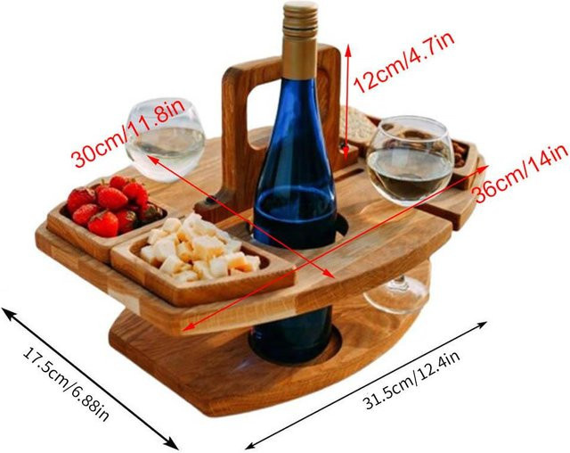 Neoglint Tragbares Käsebrett aus Holz in Braun mit integrierter Weinplatte für Nüsse und Obst - Bild 1