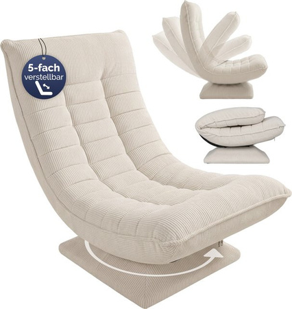 CASARIA Sessel Aberdeen in Creme Beige, 5-fach verstellbarer Relaxsessel mit Cord-Bezug, 360 Grad drehbar und klappbar