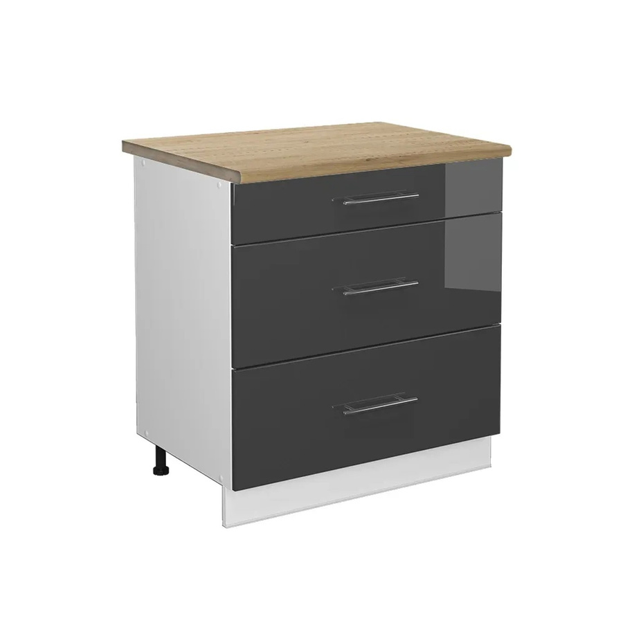 Vicco Küchenunterschrank Fame-Line in Anthrazit Hochglanz und Weiß mit 3 Schubladen und Eiche-Optik, B/T/H: 80 x 60 x 82 cm - Bild 2