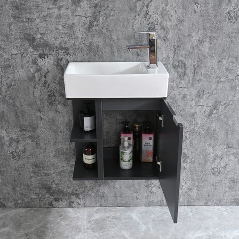 Sanotechnik Spring Badezimmer-Set in Grau bestehend aus Unterschrank Waschbecken und Spiegel B: 50 cm, H: 60 cm - Bild 2