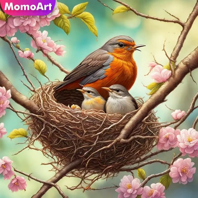 Momoart Vogel Diamant-Stickerei DIY Set mit Acryl-Elementen und bunten Strasssteinen zur Wanddekoration, B/H: 20 x 20 cm - Bild 1