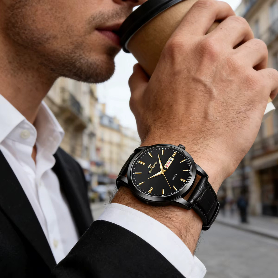 VA VA VOOM Armbanduhr, Quarz, Leder, 39 mm, Herren, Schwarz - Bild 4