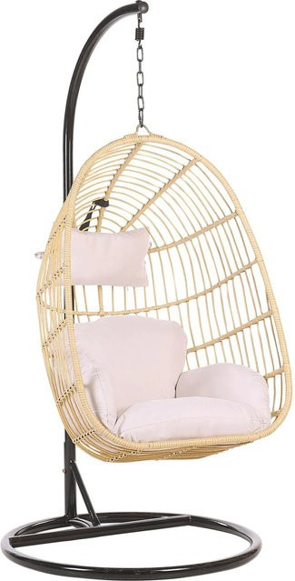 Beliani Hängesessel im Boho-Design mit Rattan-Optik und Metallgestell, Farben: Beige, Schwarz, Weiss, B/T/H: 97 x 97 x 199 cm - Bild 1