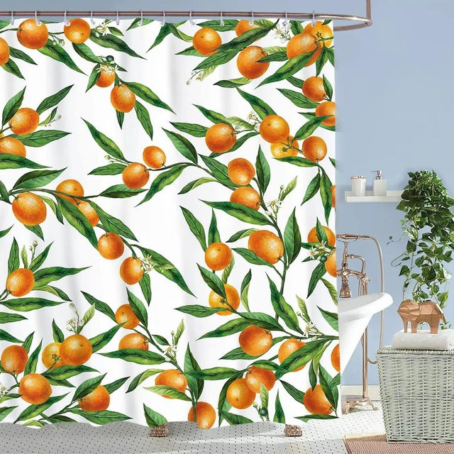 Wasserdichter Duschvorhang von Household supplies MH in Orange mit Zitrusfrucht-Muster, Breite: 180 cm, Höhe: 180 cm - Bild 1