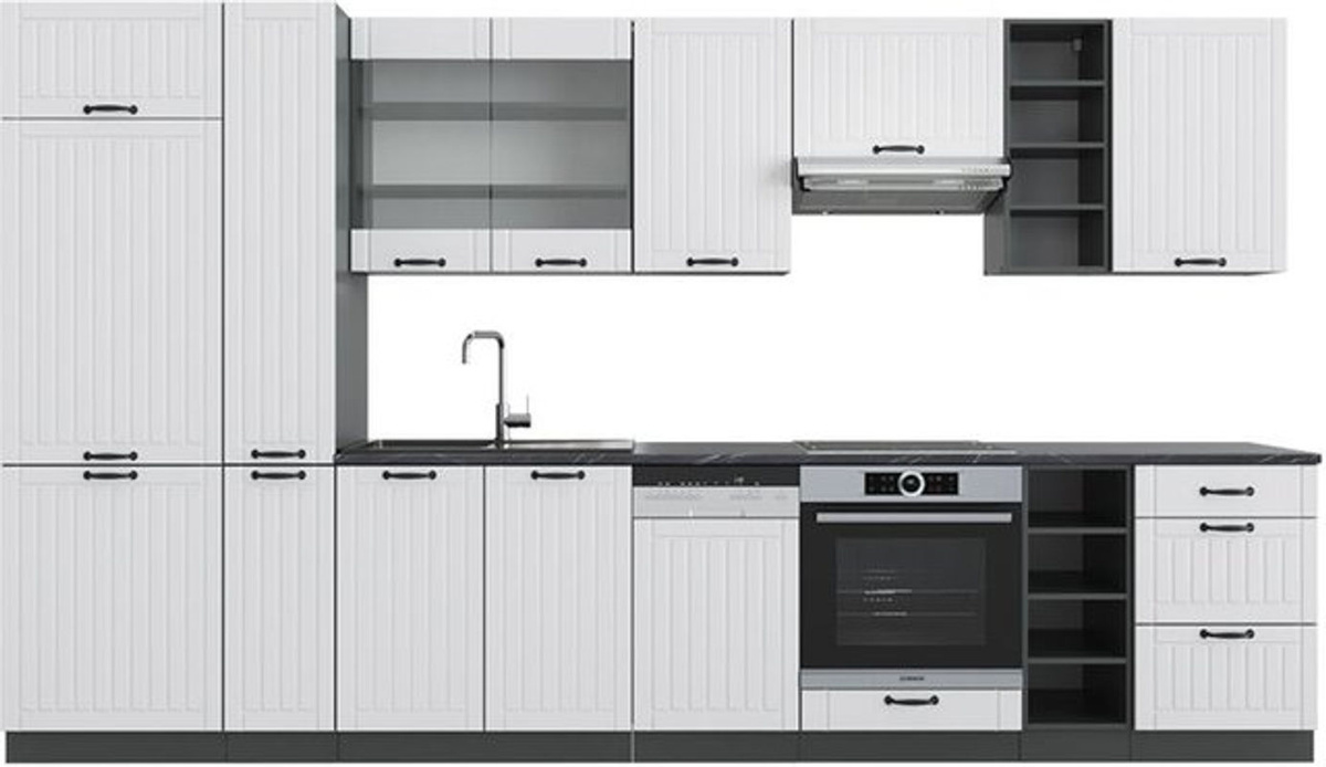 Vicco Küchenzeile Fame-Line Landhaus in Weiß und Anthrazit, Breite: 355 cm - Bild 2