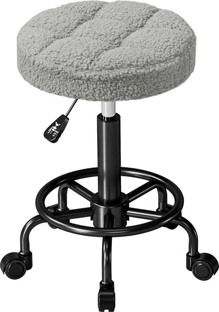 HOMCOM Runder Drehbarer Hocker mit Rädern und Lammfellstoff in Grau, Höhenverstellbar 50-66 cm - Bild 1