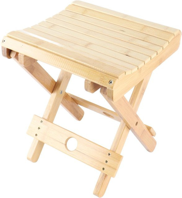 Tragbarer Klapphocker aus Bambus von aimo in Beige und Braun für Badezimmer und Massage - Bild 1
