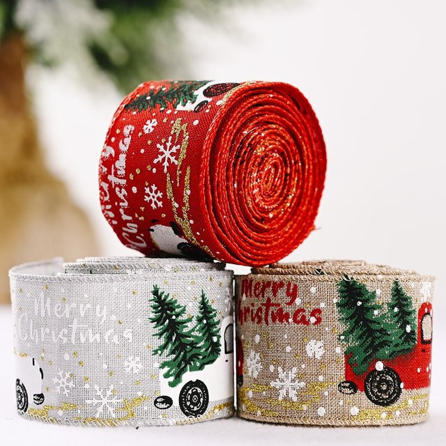 Rote weihnachtliche Geschenkband-Rolle aus Leinen-Satin, 2 Meter Länge - Bild 1