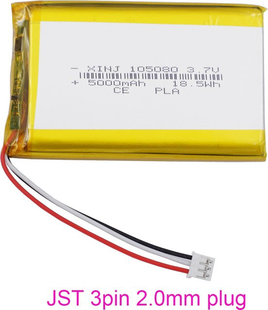 XINJ Li-Polymer-Ersatz-Lipo-Akku 3,7 V 5000 mAh 18,5 Wh Gelb mit JST 3-poligem 2,0-mm-Stecker und NTC für Thermistor - Bild 1