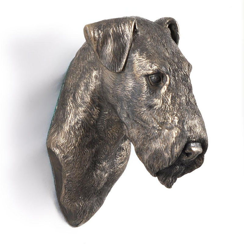 Art-Dog Hundestatue Airedale Terrier und Bingley Terrier als hängende Büste in Braun und Silber aus Kunstharz und Metall - Bild 3