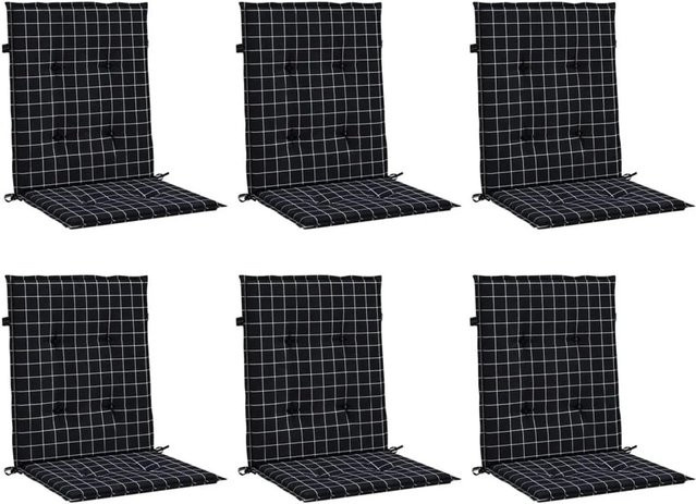 6er Set vidaXL Niedriglehner-Auflagen aus Polyester in Schwarz-weiß mit Karomuster, wasserabweisend und UV-beständig - Bild 1