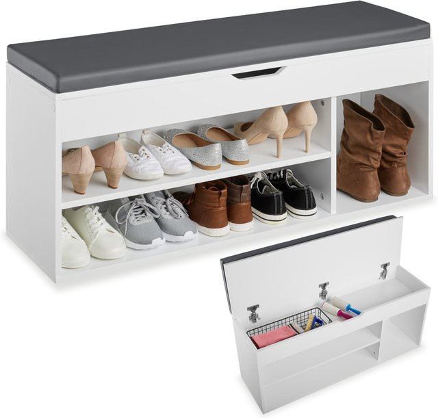 tectake Schuhbank Natalya mit Sitzpolster für 9 Paar Schuhe, Weiß, B/T/H: 104 x 30 x 49 cm - Bild 1