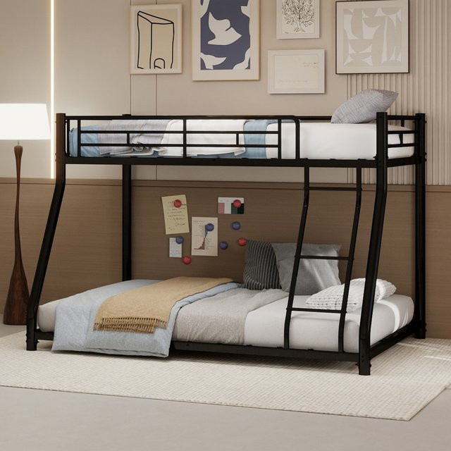 Modernes Etagenbett aus Metall in Schwarz mit Leiter, B/T/H: 90 x 190 cm - Bild 1