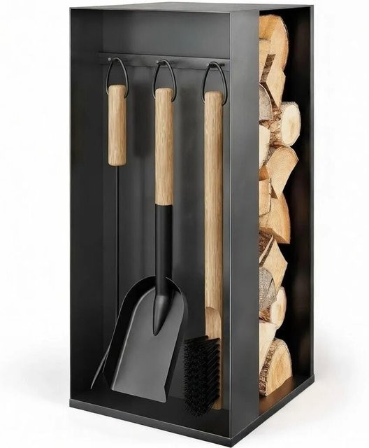 BLACK OAK Kaminbesteck ASPEN 4-teiliges Kaminwerkzeug-Set aus pulverbeschichtetem Stahl in Schwarz mit Ständer für deinen Kaminofen - Bild 1