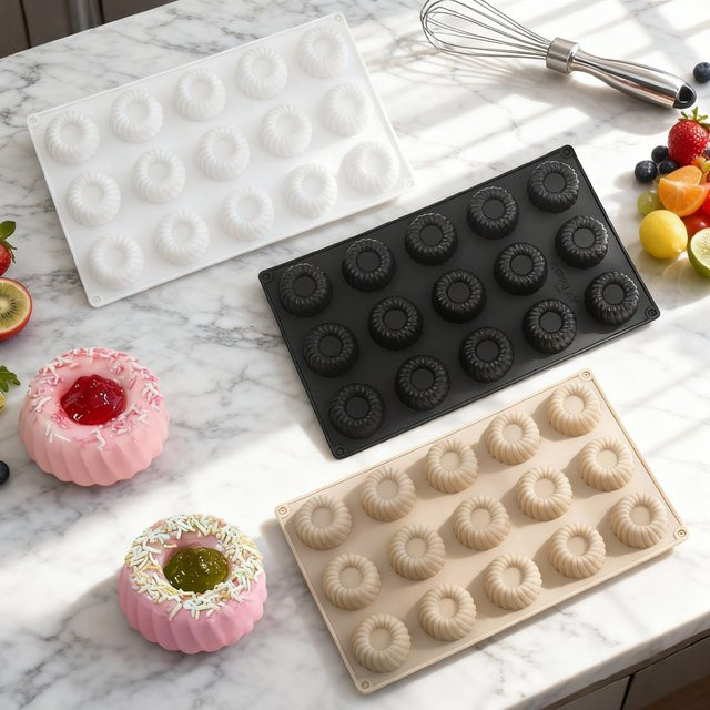 SHENHONG Silikon Backform mit 15 Zellen im konkaven Schrägdesign für Schokolade und Desserts - Bild 1