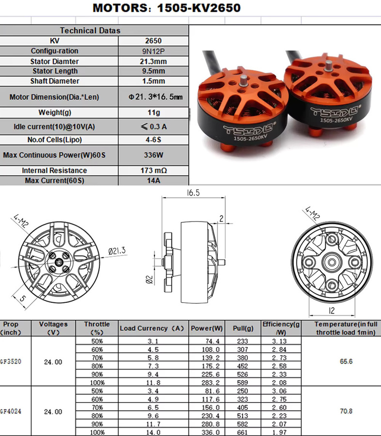 YSIDO 1505 Bürstenloser Motor 2650KV 3750KV 3-6S Lipo mit 1,5mm Welle für RC FPV Racing und 2,5-3,5 Zoll Cinewhoop Drohnen, 4 Stück - Bild 3