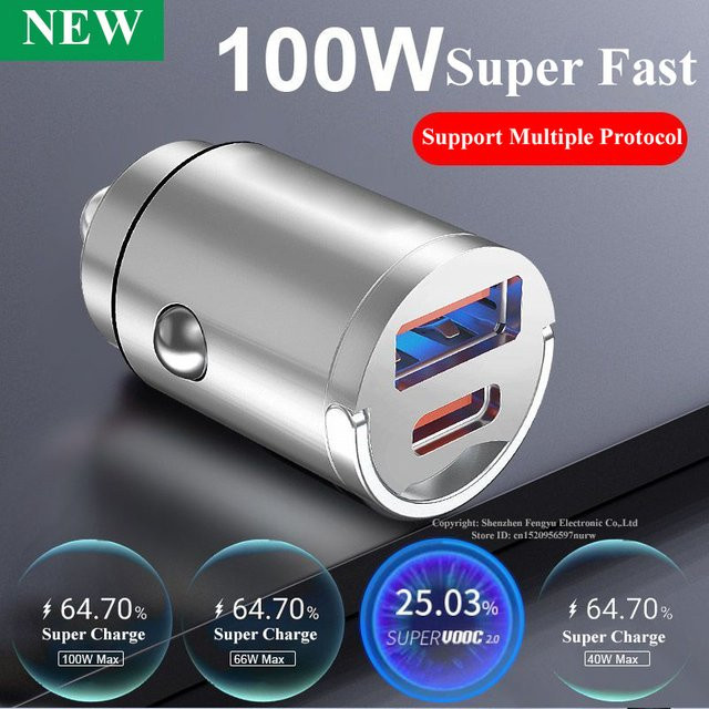 EDEBA USB C Autoladegerät Mini Metall Superschnellladeadapter Typ C in Silber für iPhone, iPad, Huawei, Xiaomi und Samsung - Bild 1