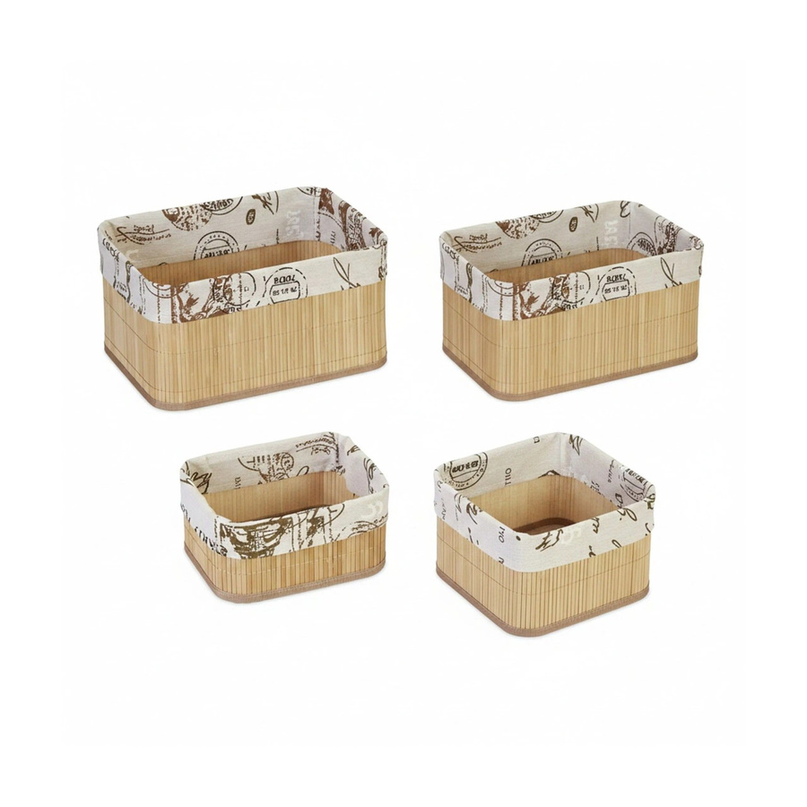 Relaxdays Aufbewahrungskorb 4er Set aus Bambus mit Stoffeinsatz in Beige, B/T/H: 33 x 17 x 23 cm - Bild 2