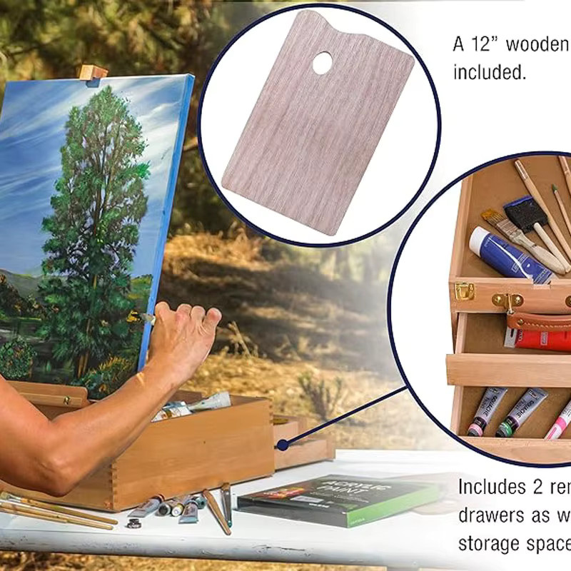 Letong Künstler-Desktop-Staffelei aus Holz in Braun mit 2 Schubladen und verstellbarer Aufbewahrung - Bild 3
