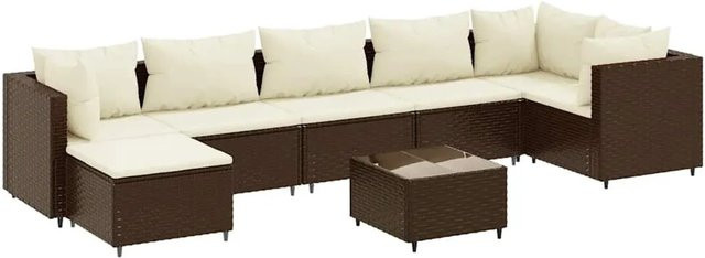vidaXL 8-tlg Garten-Lounge-Set in L-Form aus braunem Poly-Rattan mit Kissen und pulverbeschichtetem Stahlgestell - Bild 1