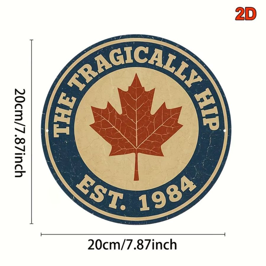 Vintage Aluminiumschild The Tragically Hip mit Ahornblatt-Logo, rund, Durchmesser: 20,3 cm - Bild 2