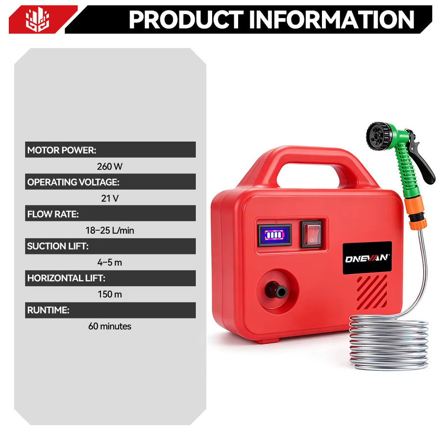 Akku-Wasserpumpe für Makita LXT Akkus, kabellose elektrische Pumpe in Rot, 260W mit 150M Reichweite - Bild 4