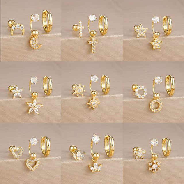 Maodane Creolen Set Edelstahl, Zirkonia, Gold, Damen - Bild 1