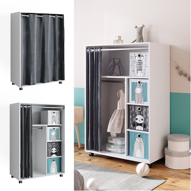 Vicco Kinderkleiderschrank Doros Garderobe Weiß modern B: 100 cm, H: 147 cm - Bild 1