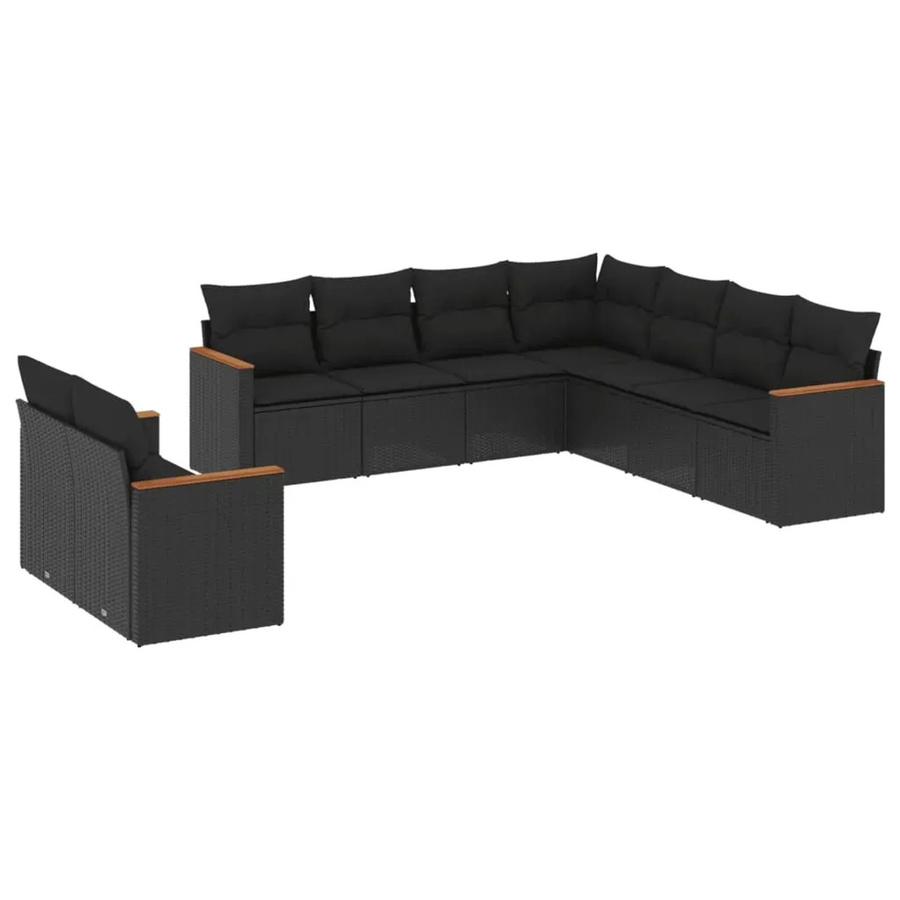 vidaXL 9-tlg. Garten-Sitzgruppe in L-Form mit Kissen, Schwarz - Bild 2