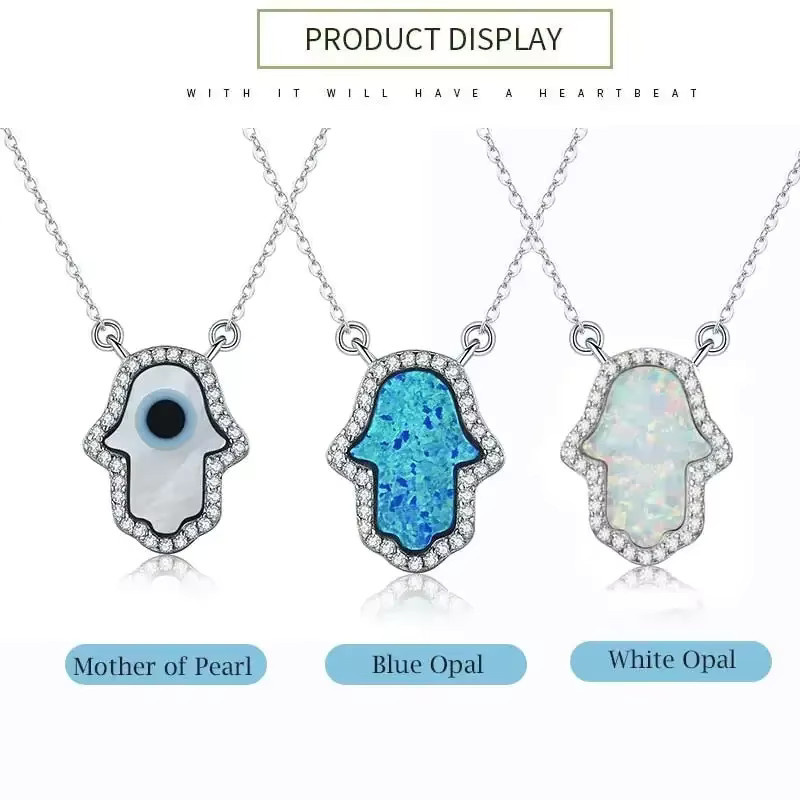 KALETINE Halskette, 925 Silber, Opal, Hamsa Hand der Fatima Charm Anhänger, Unisex - Bild 2