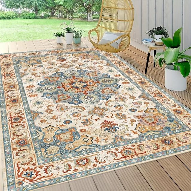 BC-Warm Home Wohnzimmerteppich im persischen Stil, orientalischer Retro-Teppich aus Polyester in Beige, B/T: 80 x 120 cm - Bild 1