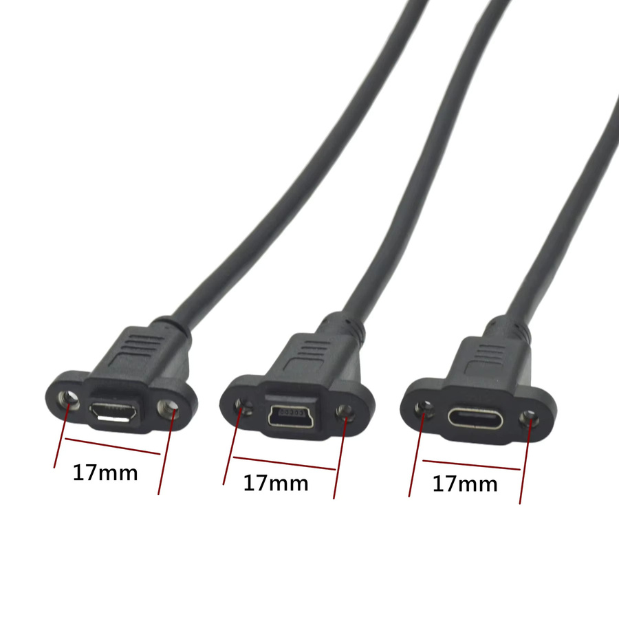 Liujyjc Micro USB auf Typ-C Mini USB 5pin Buchse Verlängerungskabel in Schwarz mit Panel Mount Schrauben und 17mm Lochabstand - Bild 2