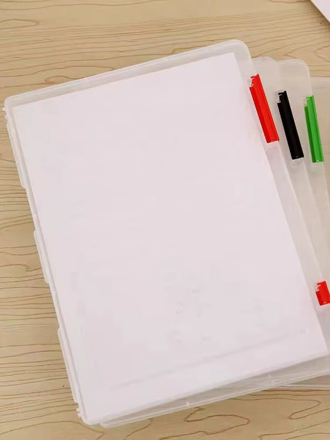 Transparente A4 Datei Box aus Kunststoff mit zwei Schichten in Lila für Schüler und Büro - Bild 4