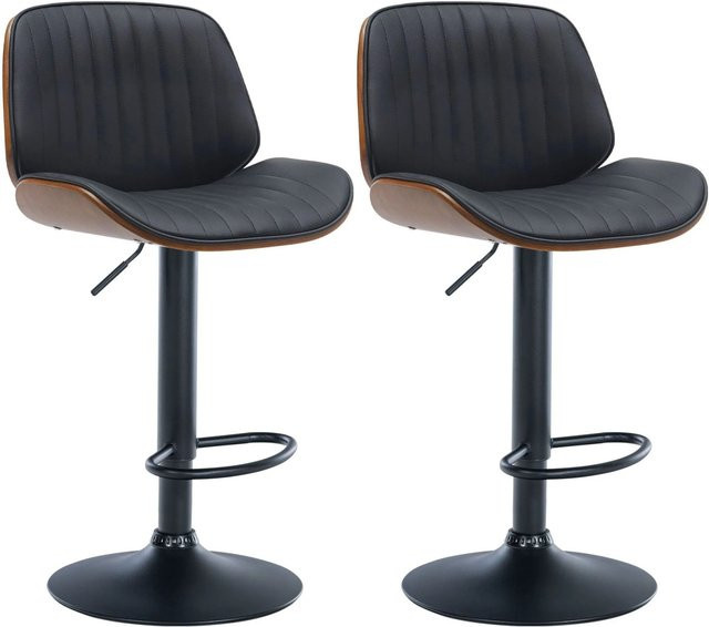 2er Set DELUKE Barhocker TAKAR aus Kunstleder in Walnuss und Schwarz, höhenverstellbare Barstühle mit Lehne und 360 Grad Drehsitz, B/T/H: 49,5 x 50 x 90 cm - Bild 1