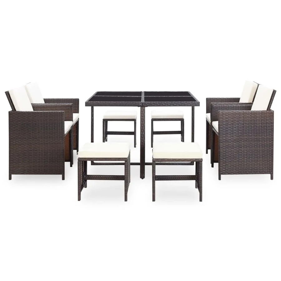 vidaXL 9-tlg Garten-Essgruppe aus Poly Rattan in Braun mit Glastisch und Auflagen Modell 6 - Bild 2