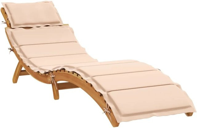 vidaXL Sonnenliege aus geöltem Akazienholz mit beige Auflage - Bild 1