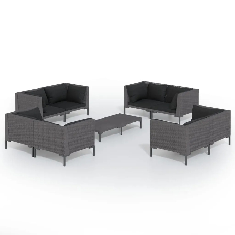 vidaXL 9-tlg Garten-Lounge-Set aus Poly Rattan mit Kissen in Anthrazit, L-Form mit Couchtisch und Eckelementen - Bild 2