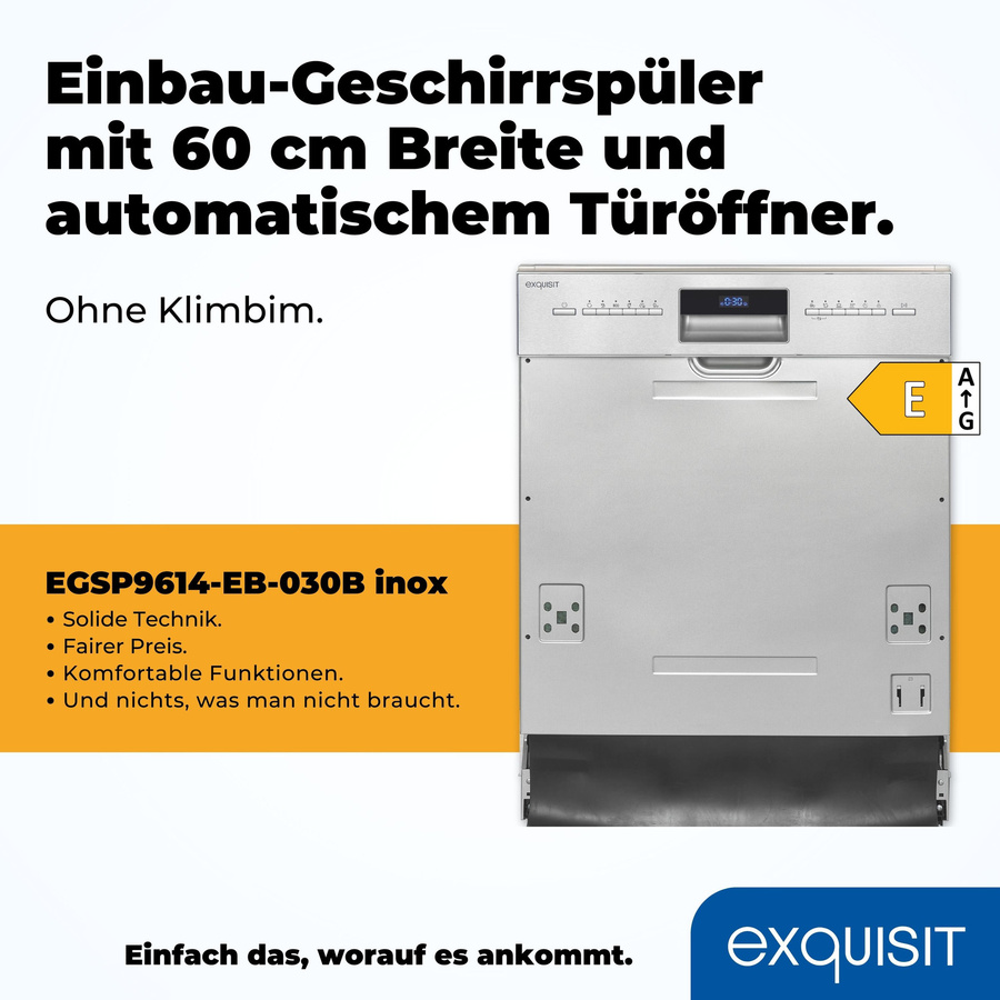 Exquisit EGSP9614-EB-030Binox Geschirrspüler, vollintegriert, Silber - Bild 3