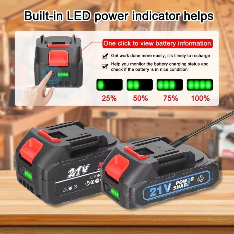 XMSJ Wiederaufladbare Lithium-Ionen-Batterie 18V 21V mit Kapazitätsanzeige in Schwarz als Ersatzakku für Makita Akku-Bohrschrauber und Elektrowerkzeuge - Bild 3
