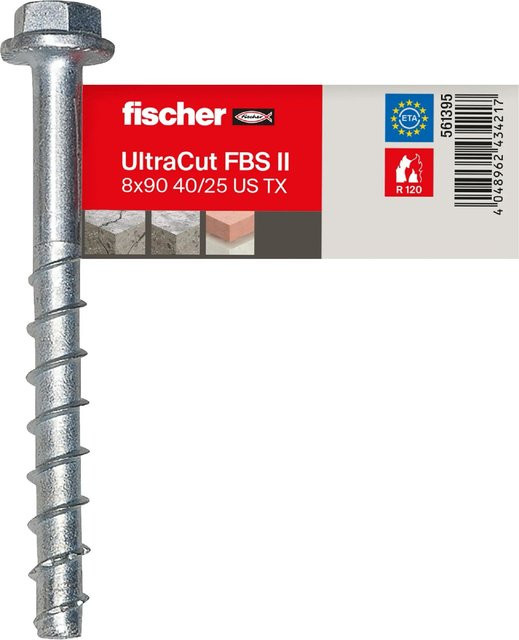 Fischer Betonschraube UltraCut FBS II 40/25 US Sechskant mit U-Scheibe, Farbe: Silber, Durchmesser: 8 mm, Länge: 90 mm - Bild 1