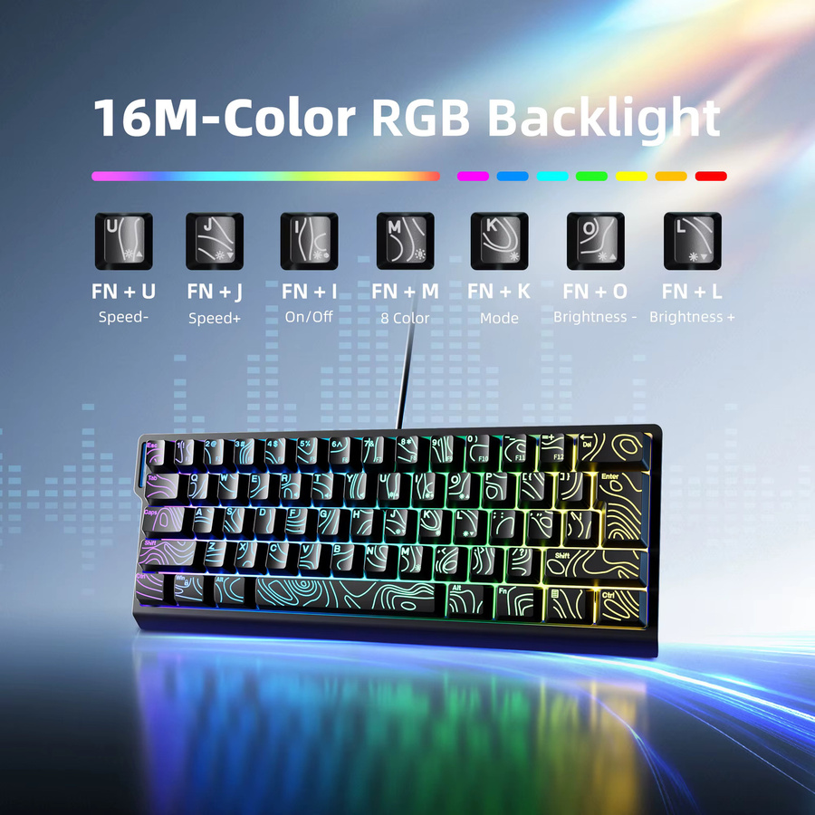 7KEYS Kompakte kabelgebundene RGB Tastatur mit Farbverlauf-Tastenkappen für Windows-Tablets, Laptops und Gamer in Schwarz und Weiß - Bild 4