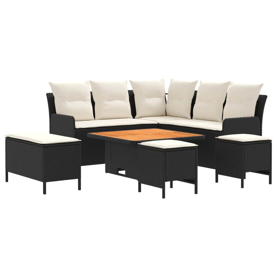 vidaXL Gartenmöbel-Set aus PE-Rattan und Akazienholz in Schwarz und Creme mit 7 Teilen - Bild 2